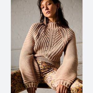 Free People Sweetheart Sweater in Sandcastle Chunky Knit Mockneck Size Small